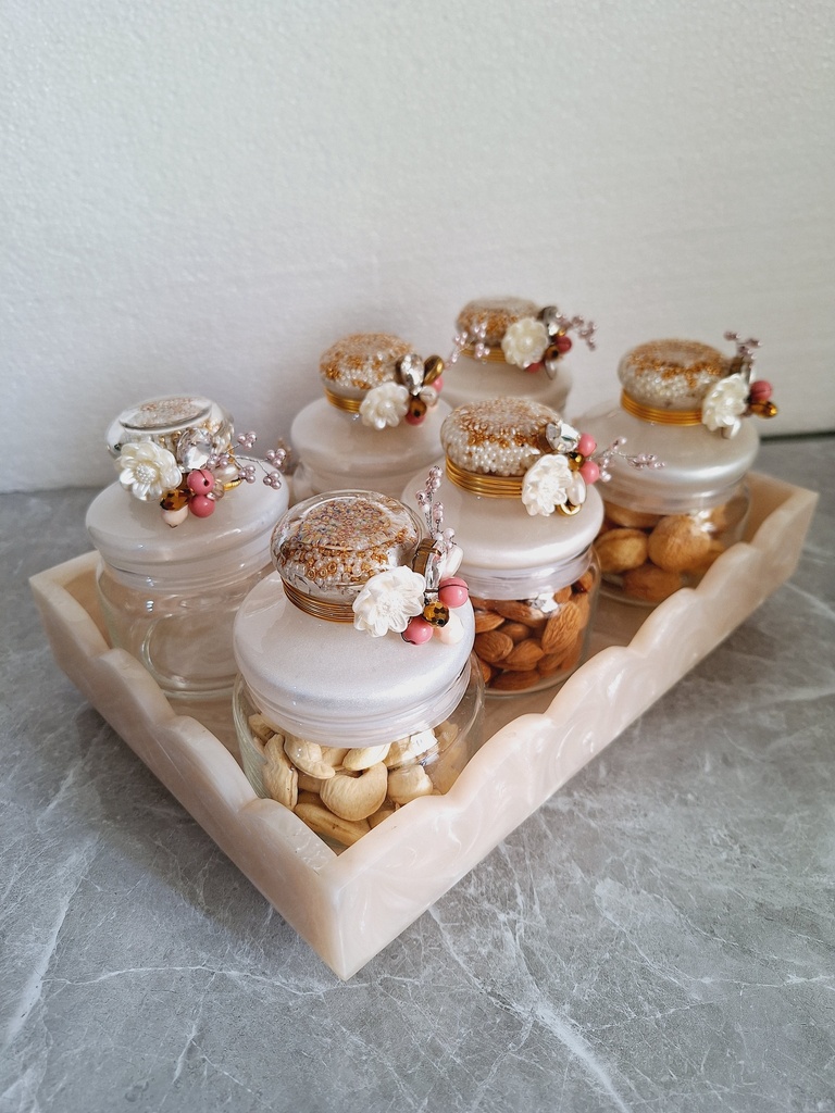 Shimmering Pop Jar Rectangle Revolving Platter White Rose