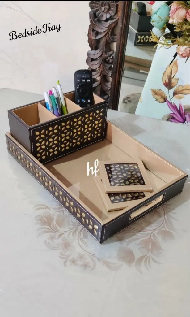 Leafy Laser Cut Leatherette Tray