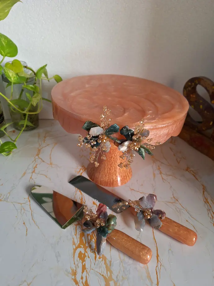 Embellished Peach Cake Stand