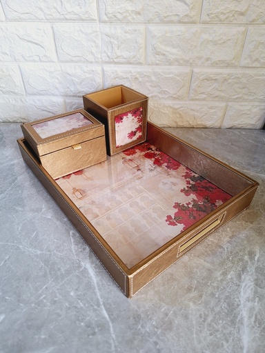 Classic Gold Print Leatherette Tray