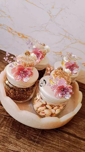 Shimmering 4 Pop Jar Round Resin Platter