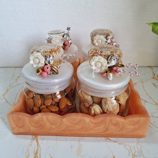 Shimmering 4 Pop Jar Sqaure Resin Platter