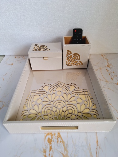 White Laser D Cut Leatherette Tray